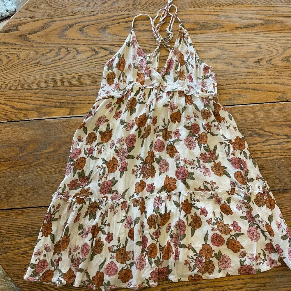 ENDLESS BLU floral print strappy tie back dress/empire waist/girls M (7/8?)